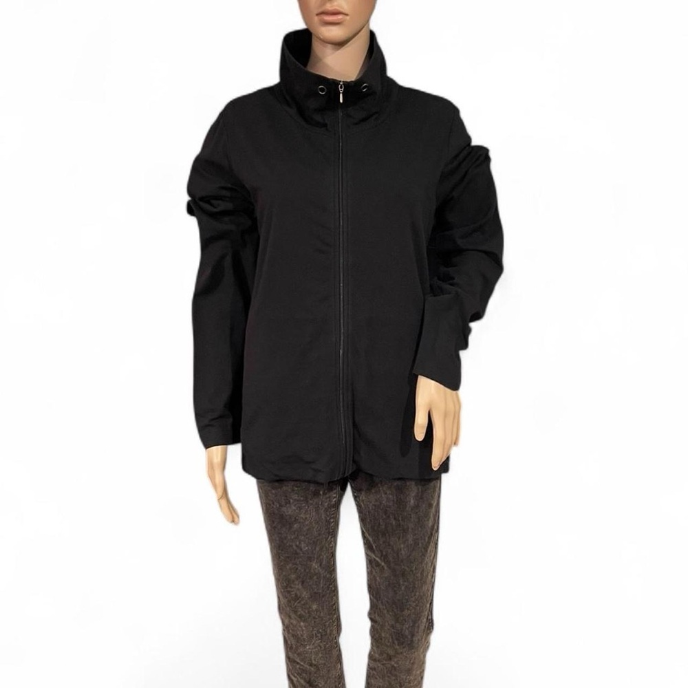 Eileen Fisher Organic Cotton Jersey Knit Black Zip-up Jacket Size L Lightweight - Picture 2 of 6
